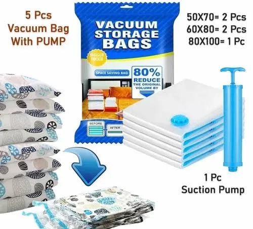 5 Pack Vacuum Storage Bags 80% Space Saving