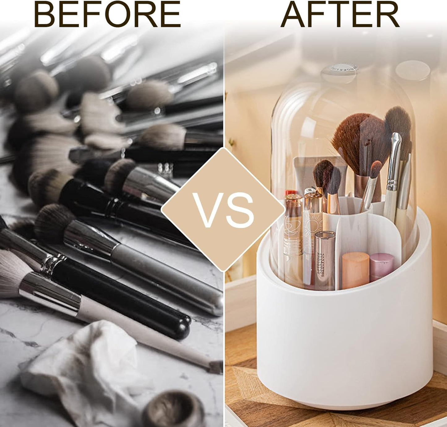 π Clear Acrylic Makeup Organizer Box with Brush Holder & Mirror