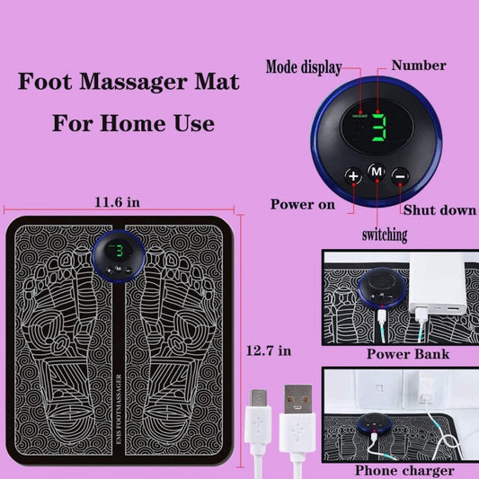 Smart EMS Foot Massager Pad for Pain Relief & Blood Circulation