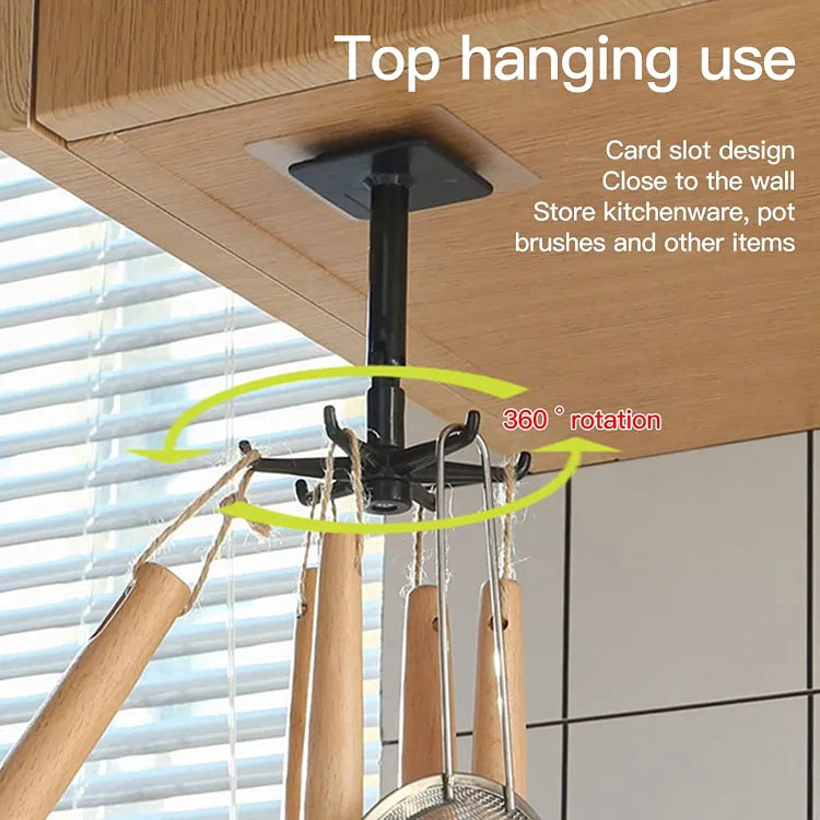 👉 360° Rotating Kitchen Hook Rack Wall Mounted Spoon Holder