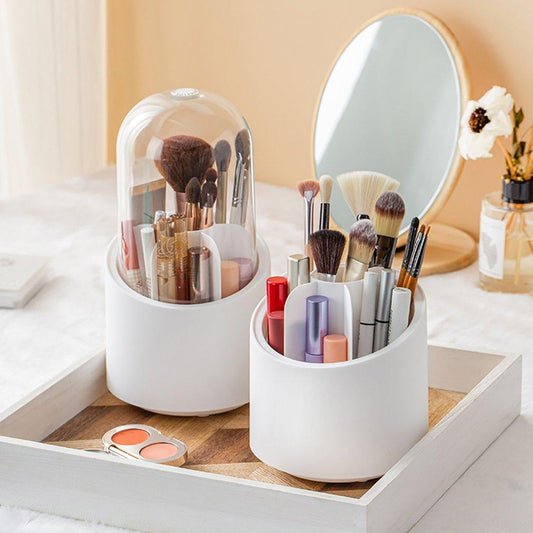 👉 Clear Acrylic Makeup Organizer Box with Brush Holder & Mirror