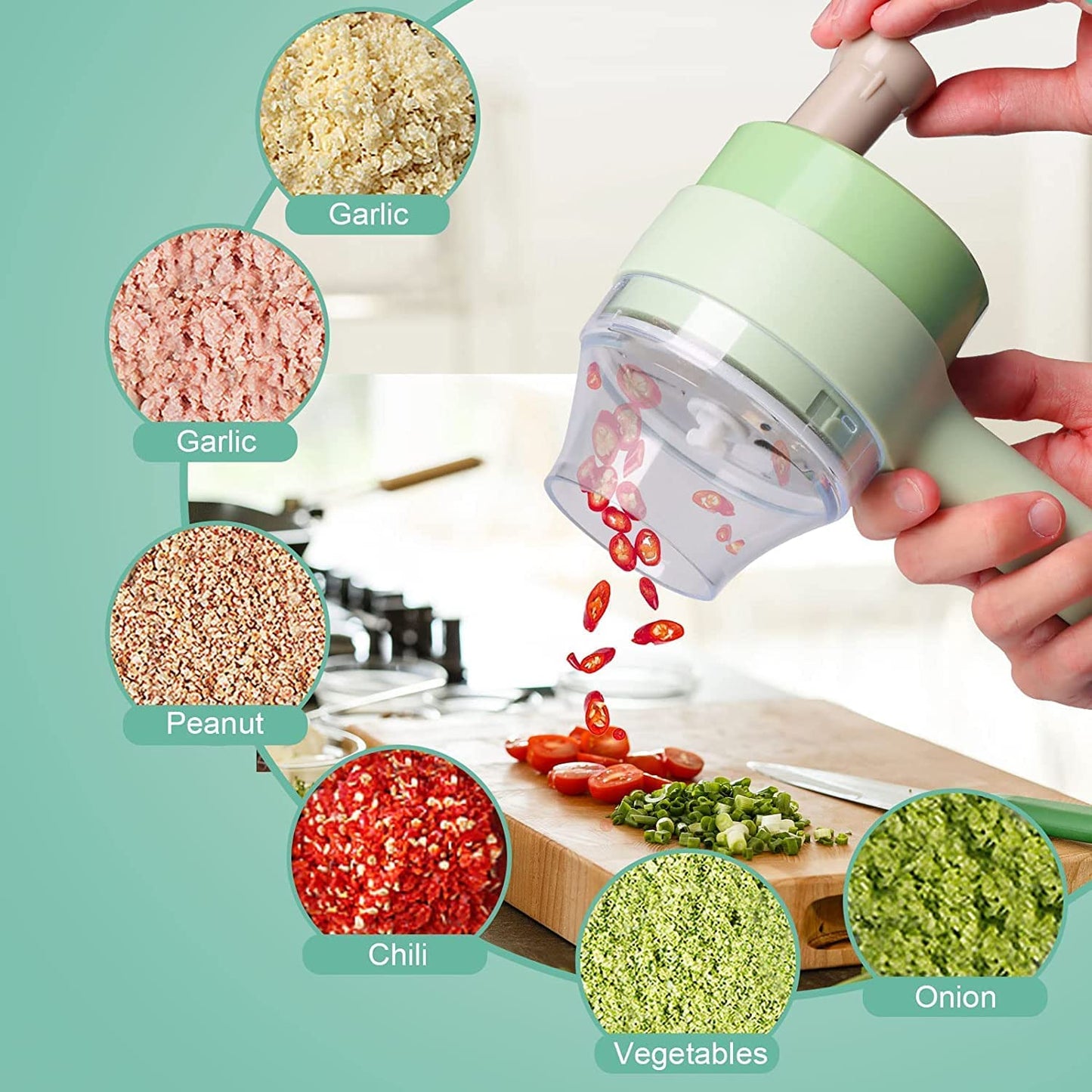Mini Wireless Vegetable Chopper & Slicer (5-in-1)