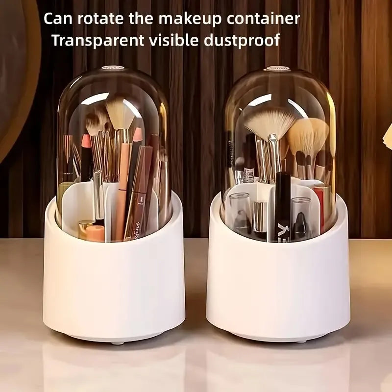 👉 Clear Acrylic Makeup Organizer Box with Brush Holder & Mirror