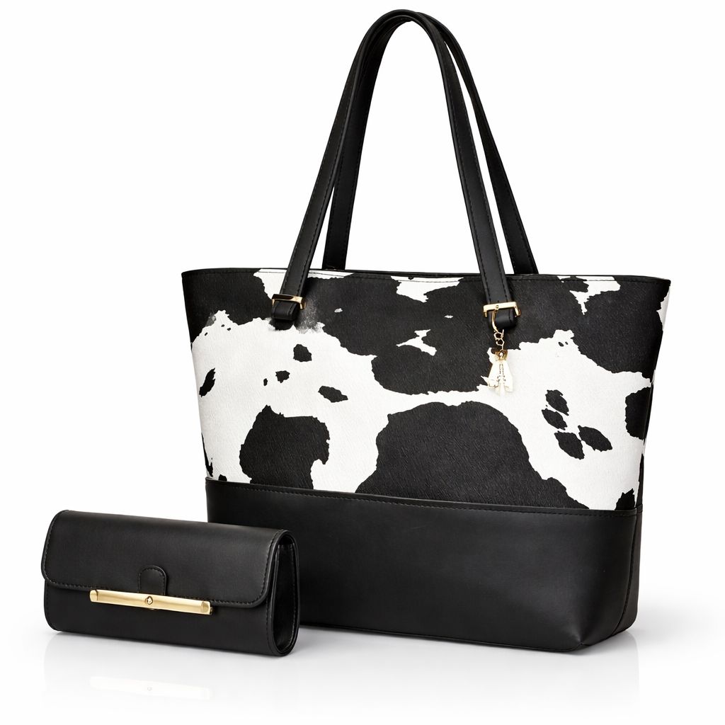 2 Pcs Premium Cow Print Tote Bag Set for Women