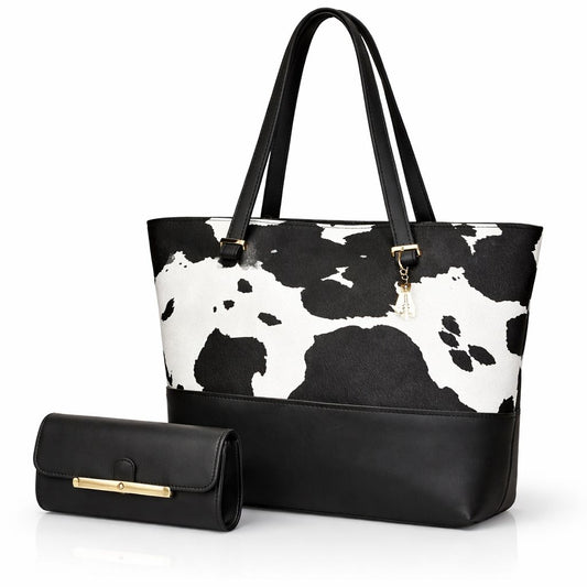 2 Pcs Premium Cow Print Tote Bag Set for Women