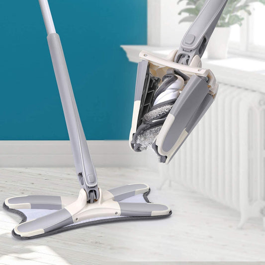 👉 360° Rotating Flat Mop with Replaceable Microfiber Heads