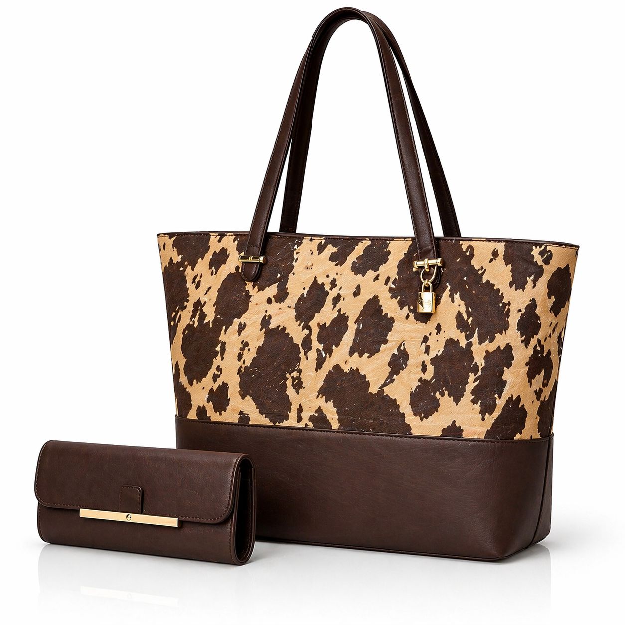 2 Pcs Premium Cow Print Tote Bag Set for Women