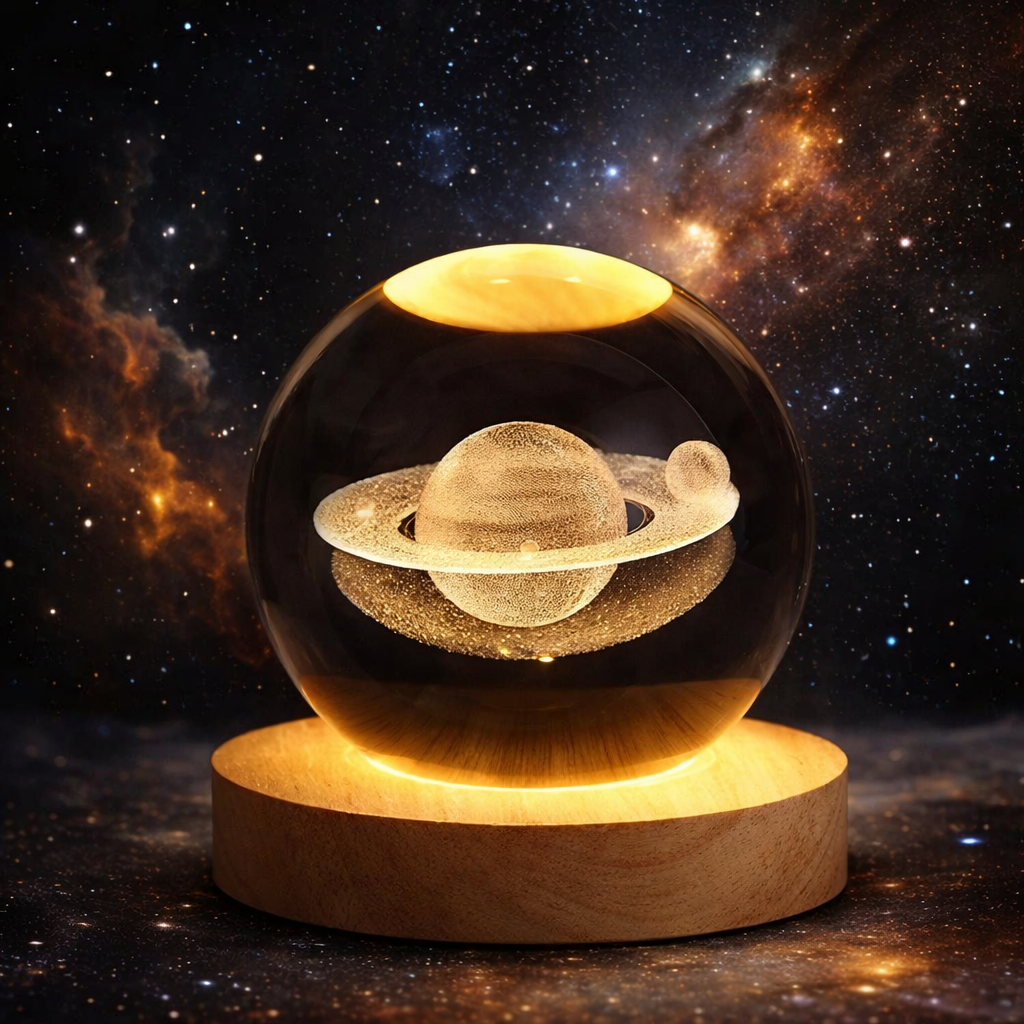 3D Moon Crystal Ball LED Night Lamp with Wooden Base