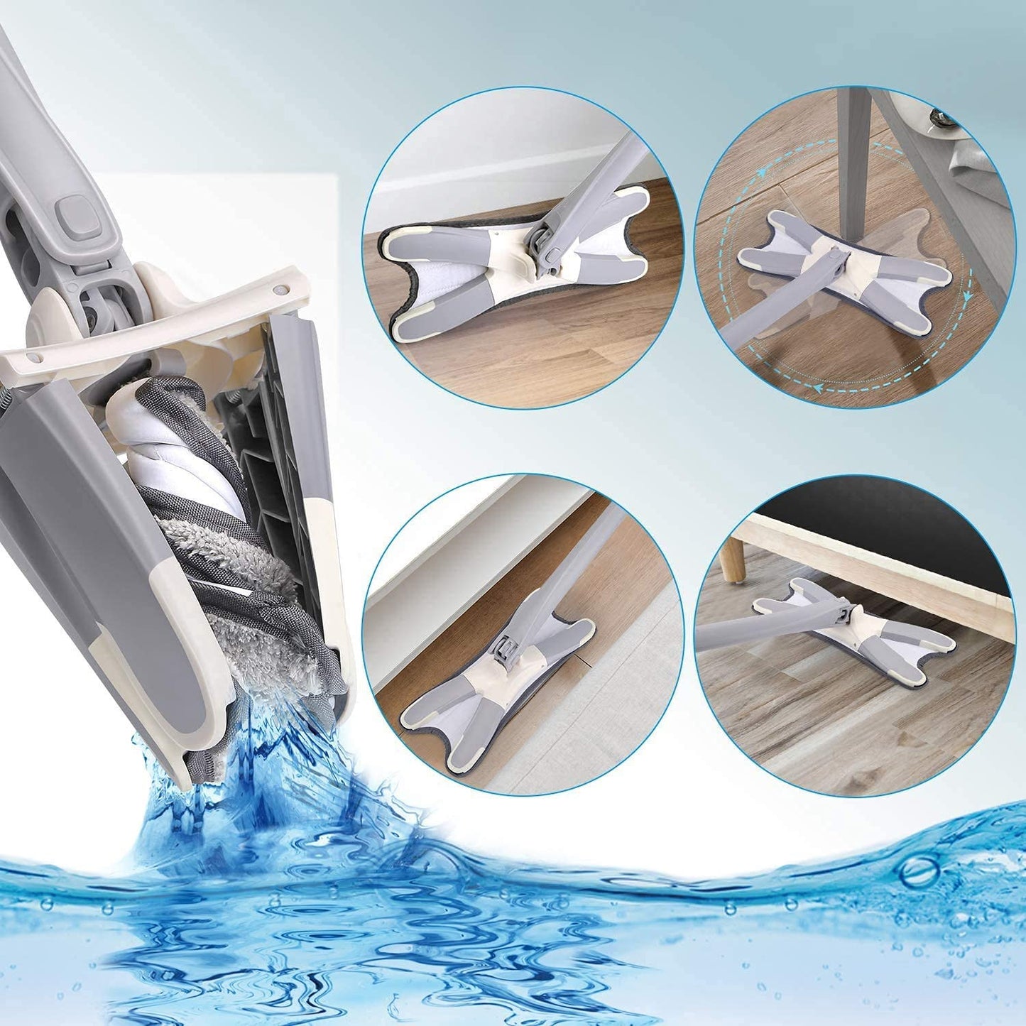👉 360° Rotating Flat Mop with Replaceable Microfiber Heads