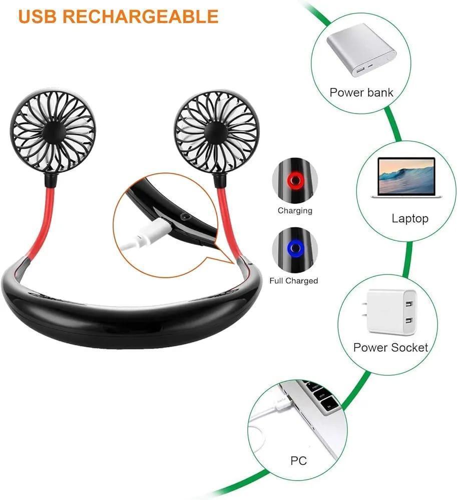Neck Fan with 2 Fans Black ABS Lightweight Cooling