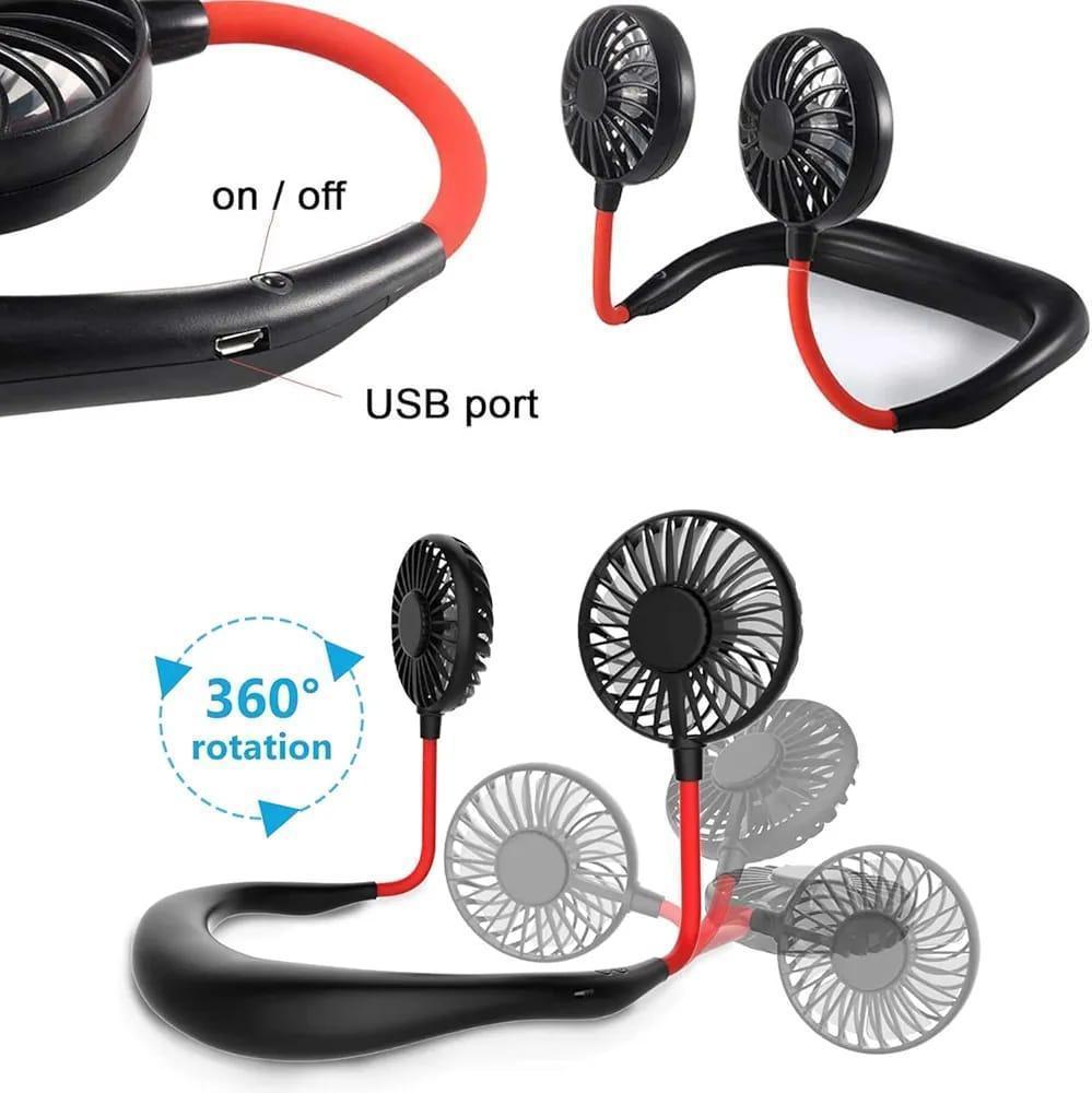 Neck Fan with 2 Fans Black ABS Lightweight Cooling