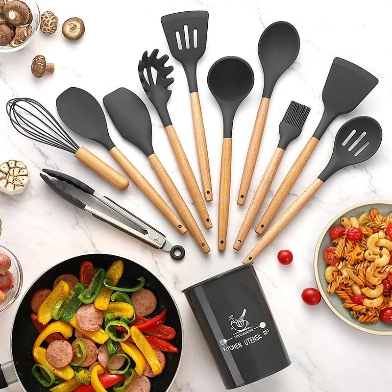 Non Stick Kitchen Utensils – 12 Pcs Silicone Cooking Tools Set