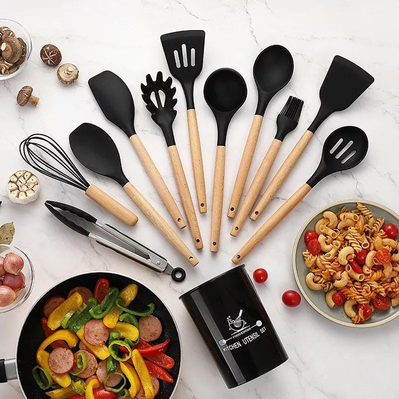 Non Stick Kitchen Utensils – 12 Pcs Silicone Cooking Tools Set