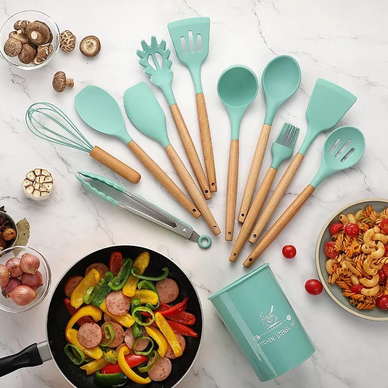 Non Stick Kitchen Utensils – 12 Pcs Silicone Cooking Tools Set
