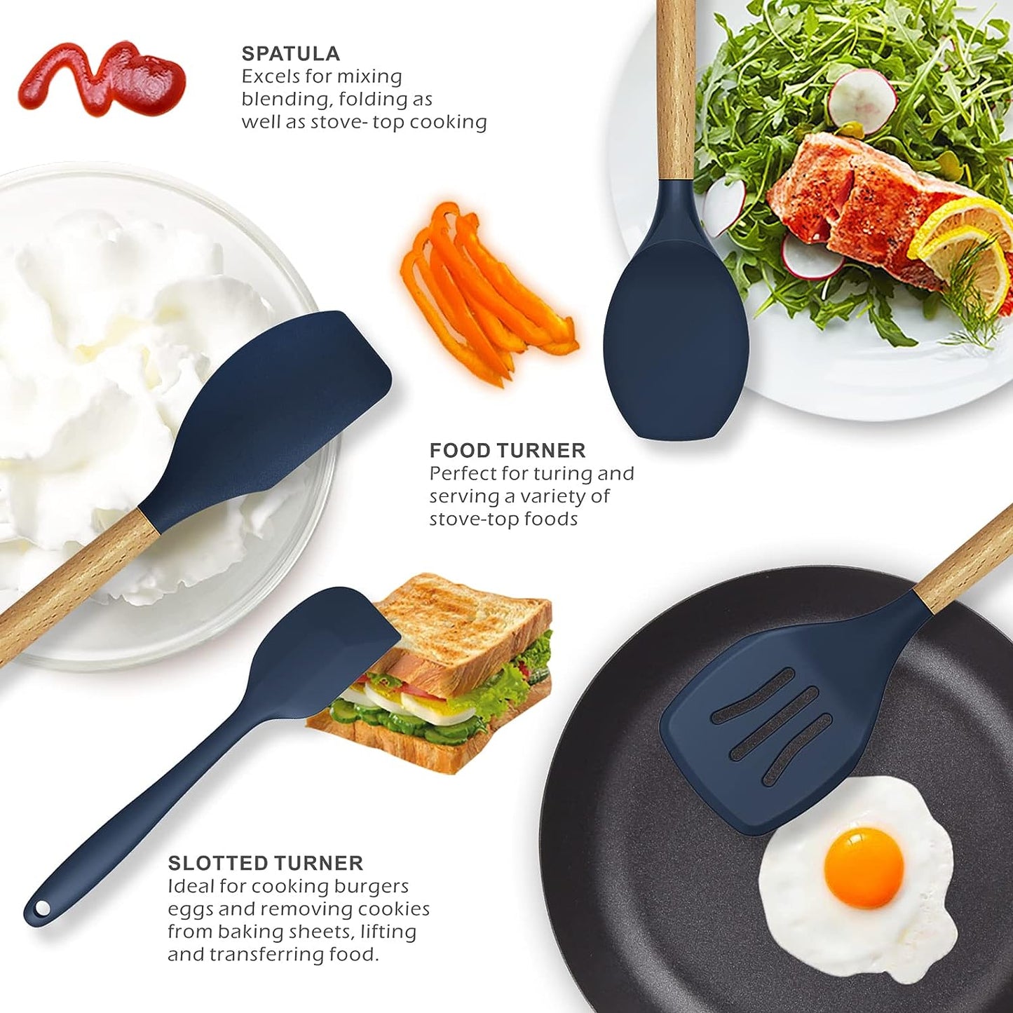 Non Stick Kitchen Utensils – 12 Pcs Silicone Cooking Tools Set