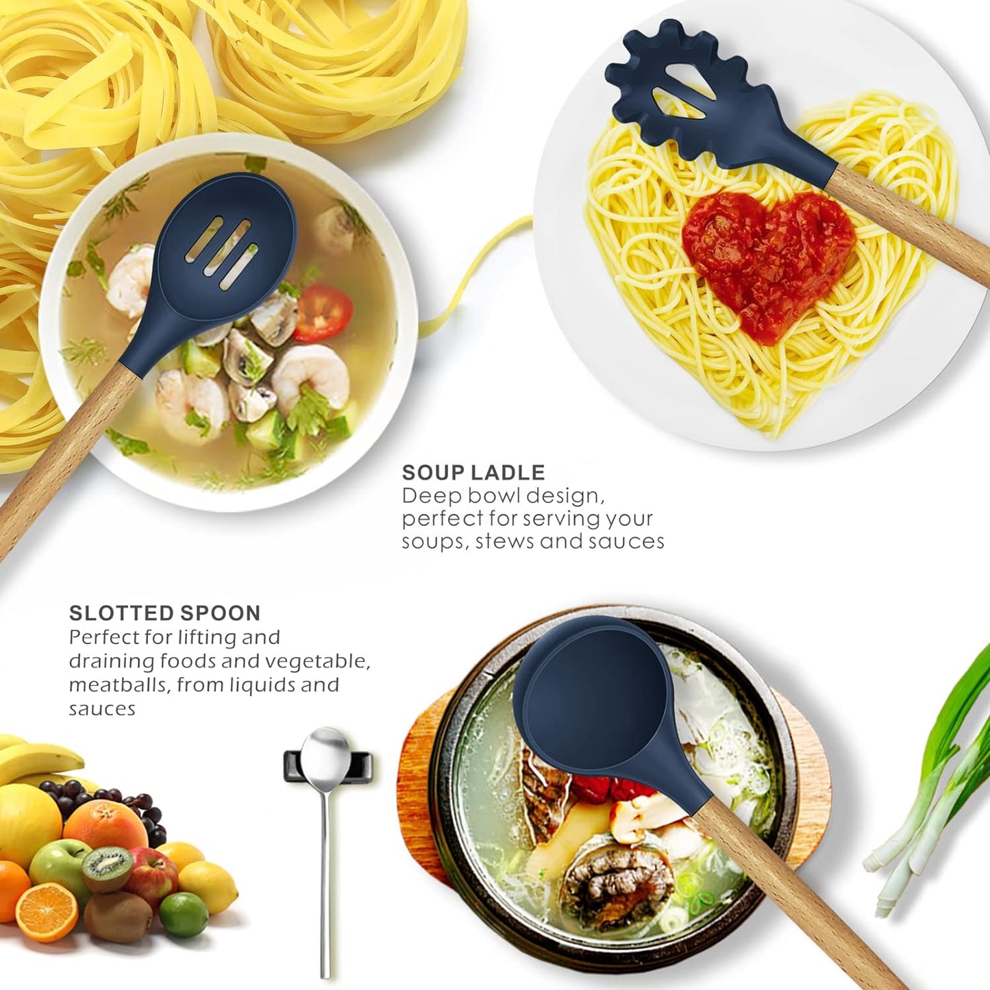 Non Stick Kitchen Utensils – 12 Pcs Silicone Cooking Tools Set