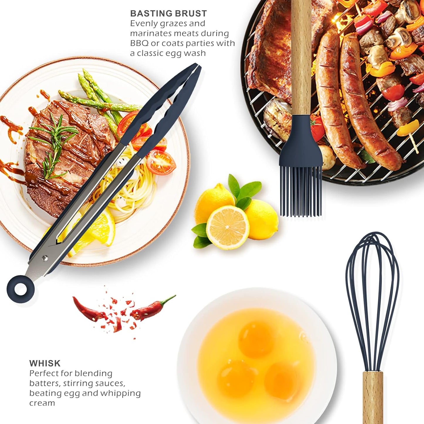 Non Stick Kitchen Utensils – 12 Pcs Silicone Cooking Tools Set