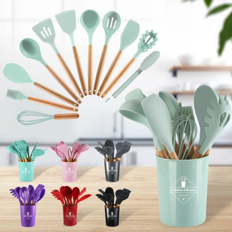 Non Stick Kitchen Utensils – 12 Pcs Silicone Cooking Tools Set