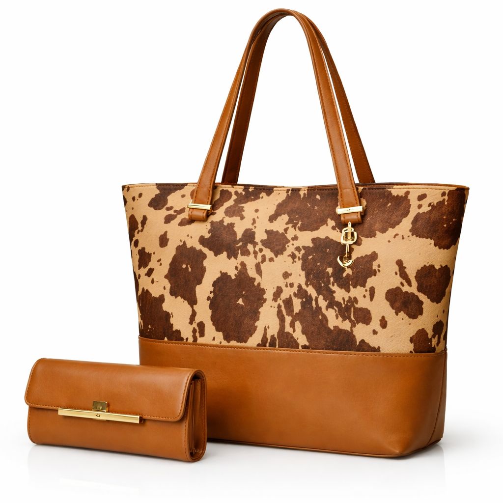 2 Pcs Premium Cow Print Tote Bag Set for Women