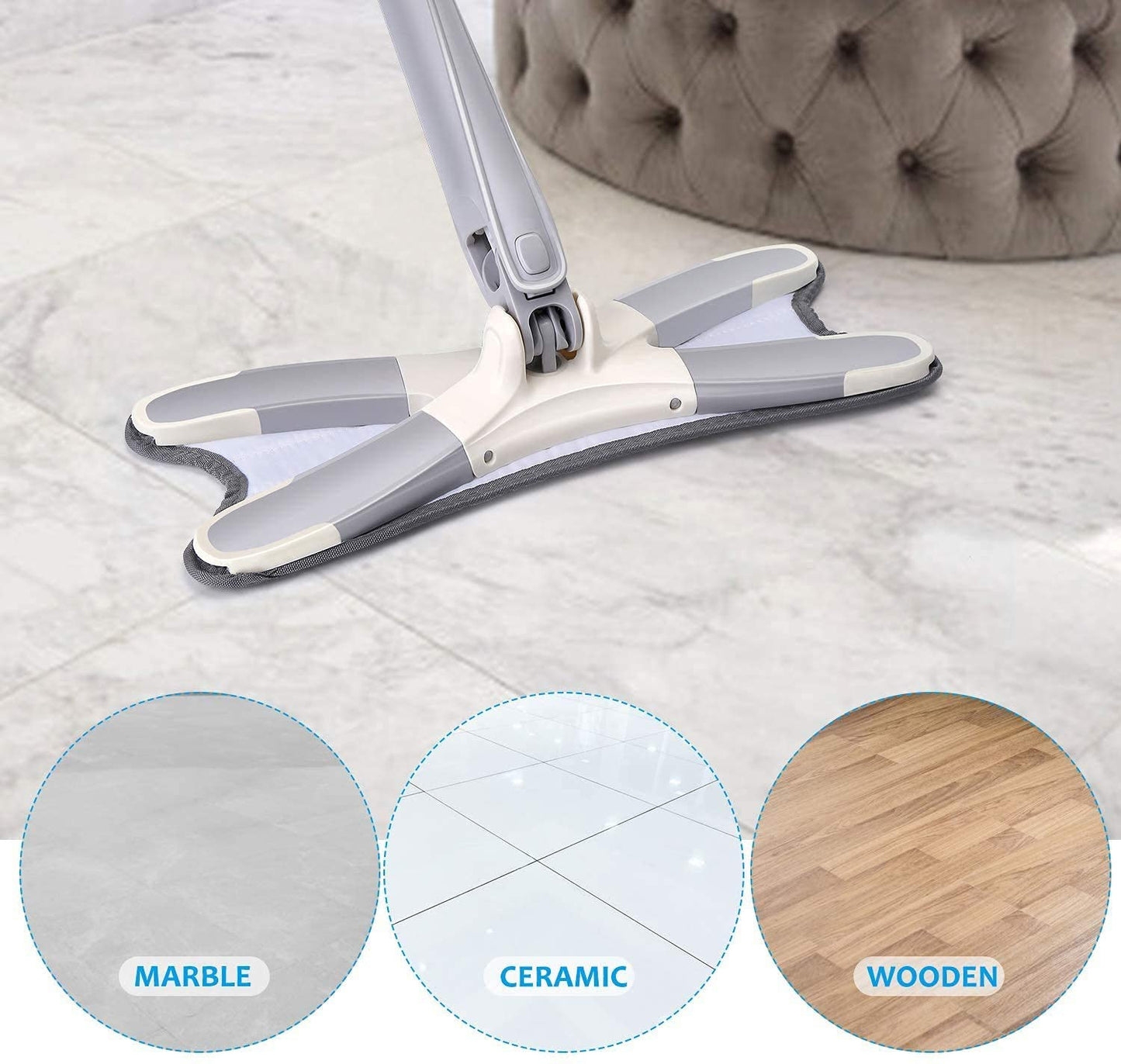 👉 360° Rotating Flat Mop with Replaceable Microfiber Heads
