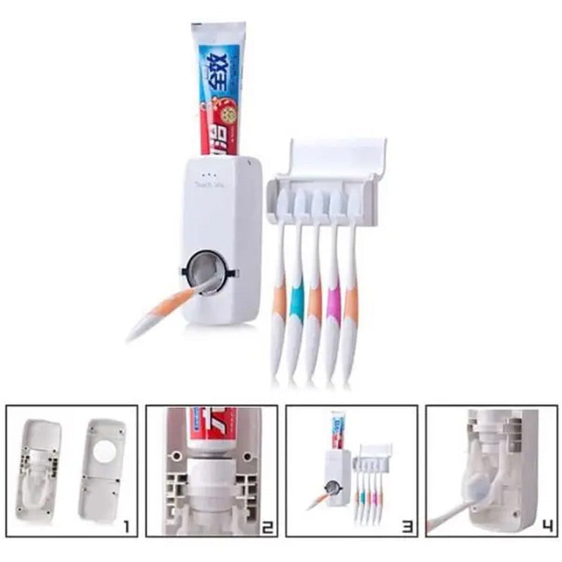 👉 Automatic Toothpaste Dispenser with Toothbrush Holder for Bathroom