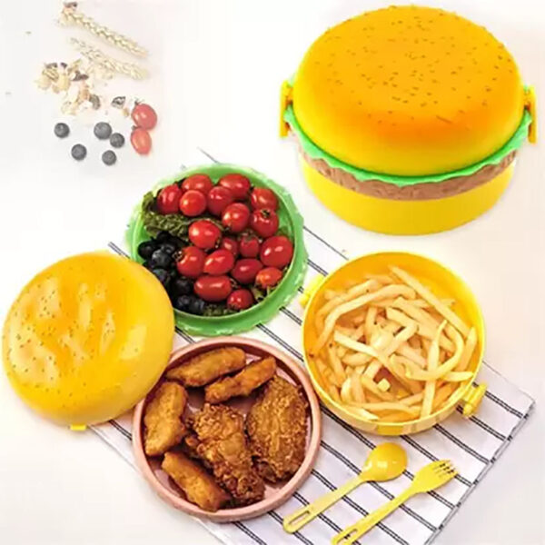 cute burger shape 3 layer lunch box