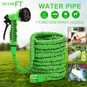 50ft expandable magic hose pipe – flexible multifunctional water pipe with 7 function spray nozzle for car wash & gardening
