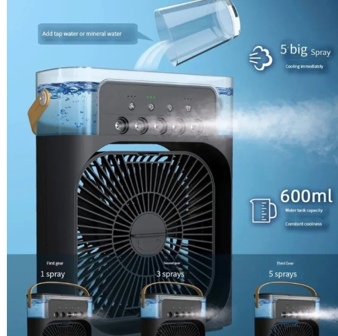 portable 3 in 1 mini air cooler fan with humidifier & led lights