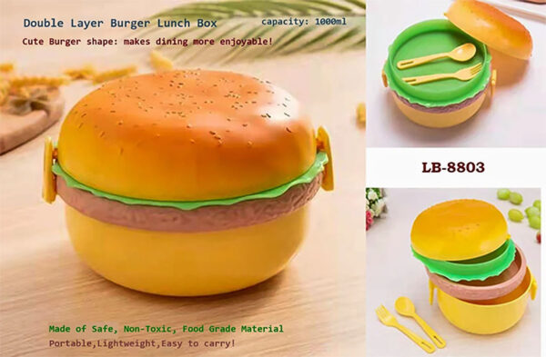 cute burger shape 3 layer lunch box