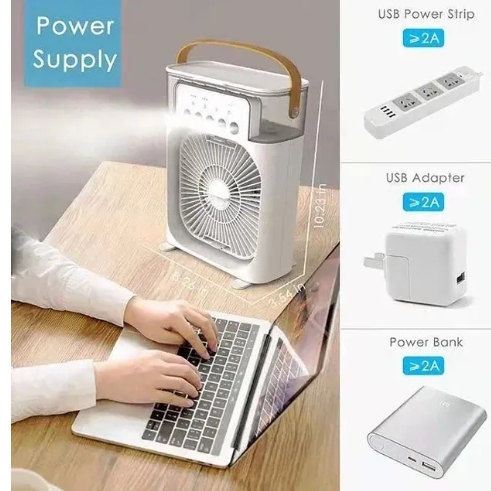 portable 3 in 1 mini air cooler fan with humidifier & led lights