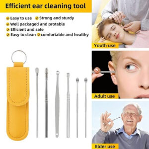 6 in 1 ear wax cleaning kit – professional stainless steel ear pick set with portable storage case